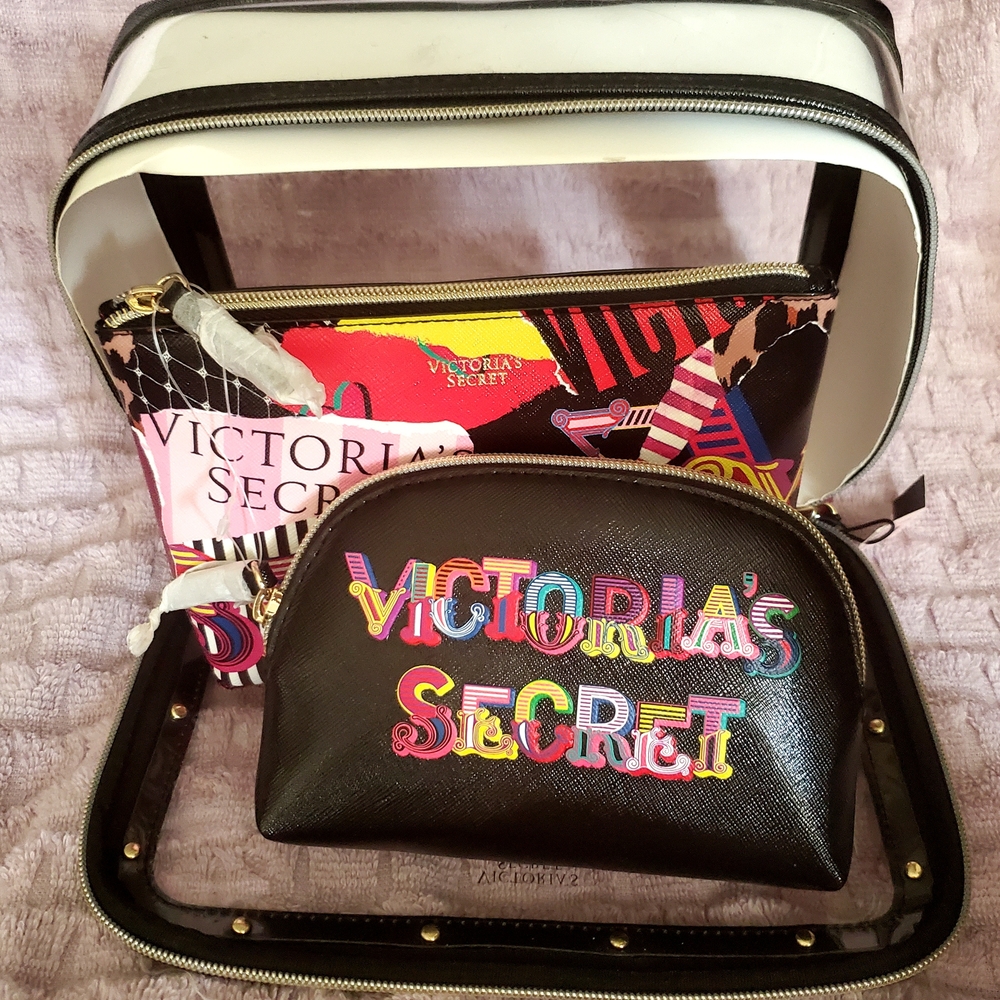 Victoria's Secret Black and Multicolor Cosmetic Bag Trio